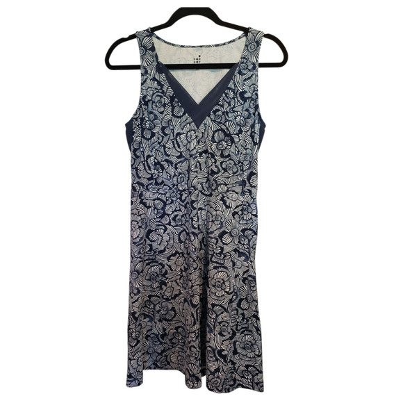 Title 9 Freelance Dress - Shibori Floral Blue White V Neck Pockets Medium - Picture 1 of 13